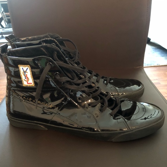 high top patent leather sneakers